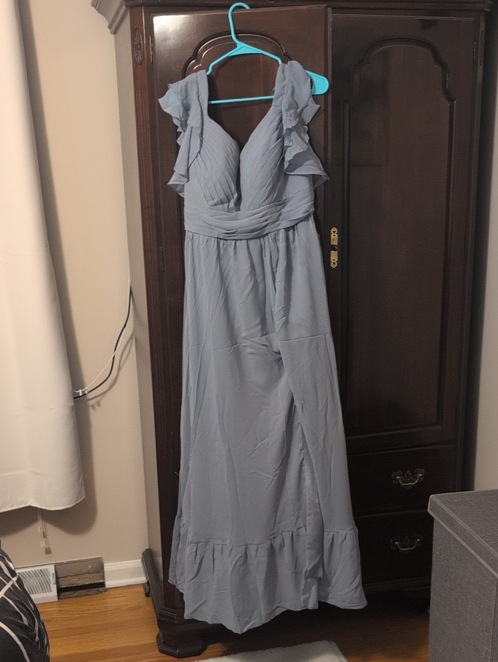 Amazon Light Blue Ruffled V-Neck Maxi Dress